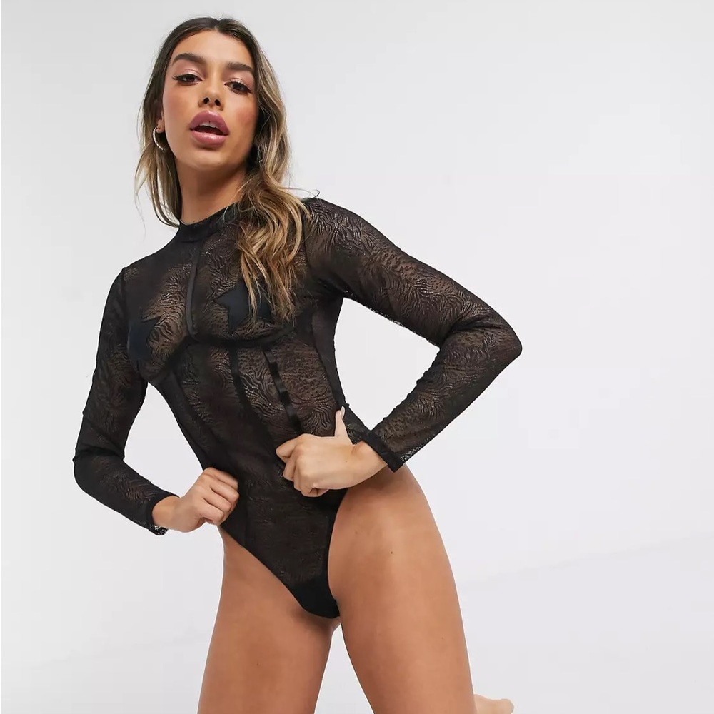 ASOS DESIGN lace long sleeve soft body with star appliqué